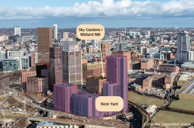Midland Mills, Holbeck, Leeds, Leisure To Let - CGi of Beck Yard + Sky Gardens.png