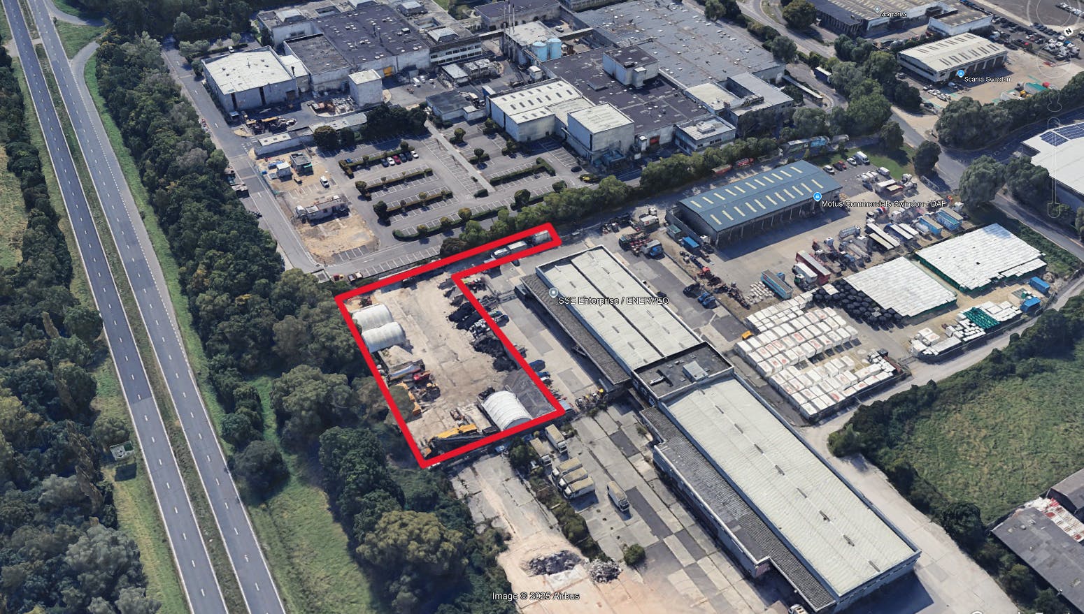 Storage & Manufacturing Yard, Faraday Rd, Dorcan Ind Estate, Swindon, Land & Development  To Let - Storage and Manufacturing Yard at Faraday Road with red line.png