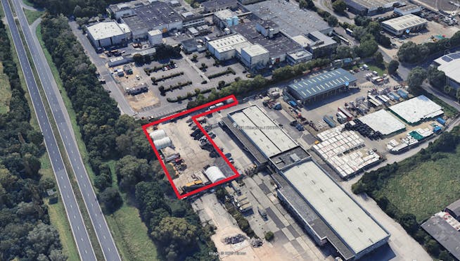 Storage & Manufacturing Yard, Faraday Rd, Dorcan Ind Estate, Swindon, Land & Development  To Let - Storage and Manufacturing Yard at Faraday Road with red line.png