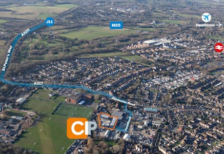 Unit 2 Chertsey Industrial Park, Ford Road, Chertsey, Industrial / Warehouse To Let - Aerial marked up.jpg