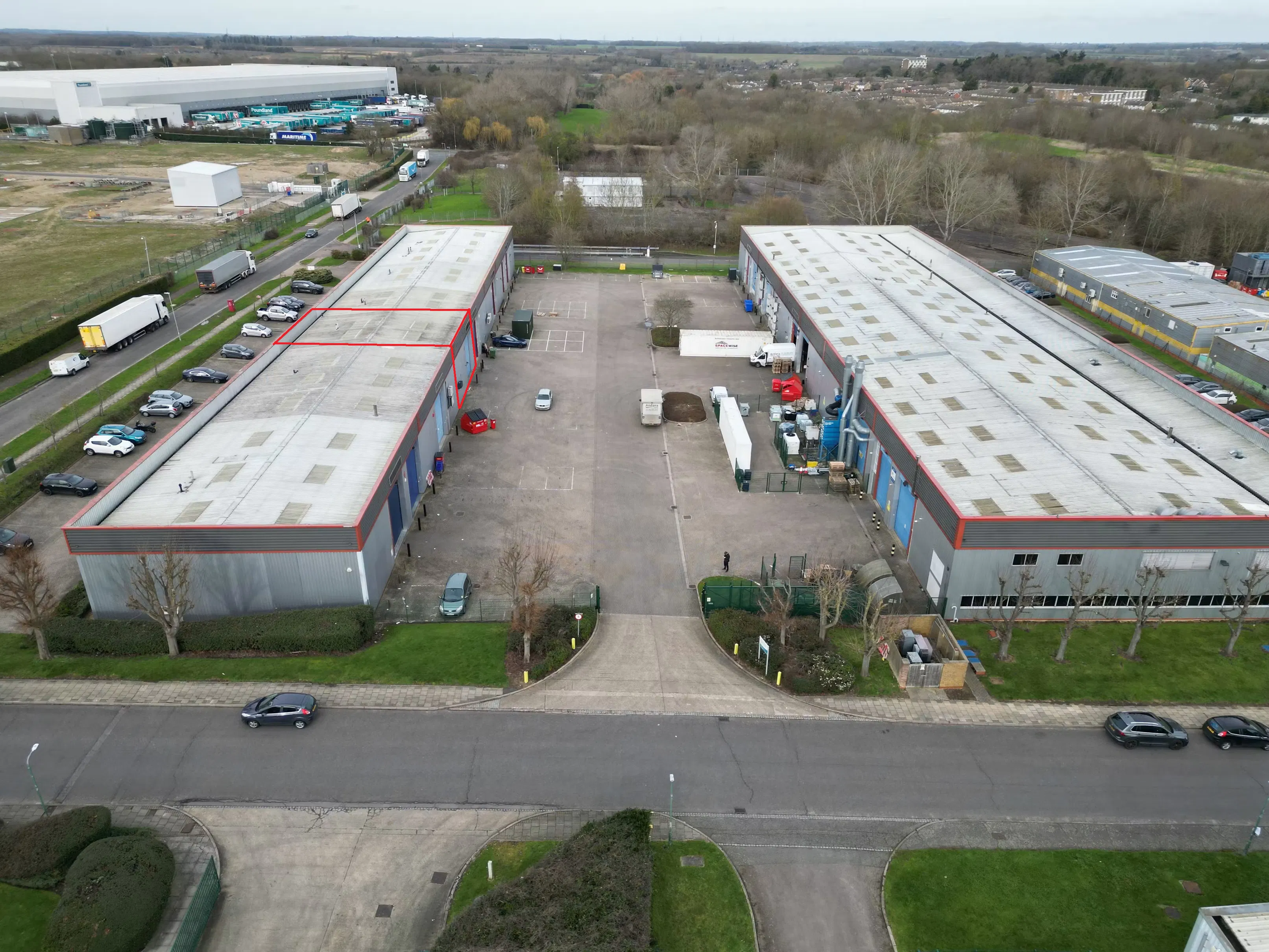 Unit 4 Coldharbour Pinnacles Estate, Harlow, Industrial To Let - Red line drone image.jpg