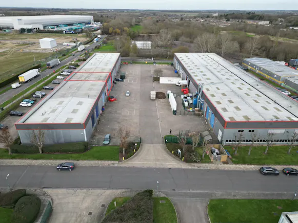 Unit 4 Coldharbour Pinnacles Estate, Harlow, Industrial To Let - Red line drone image.jpg