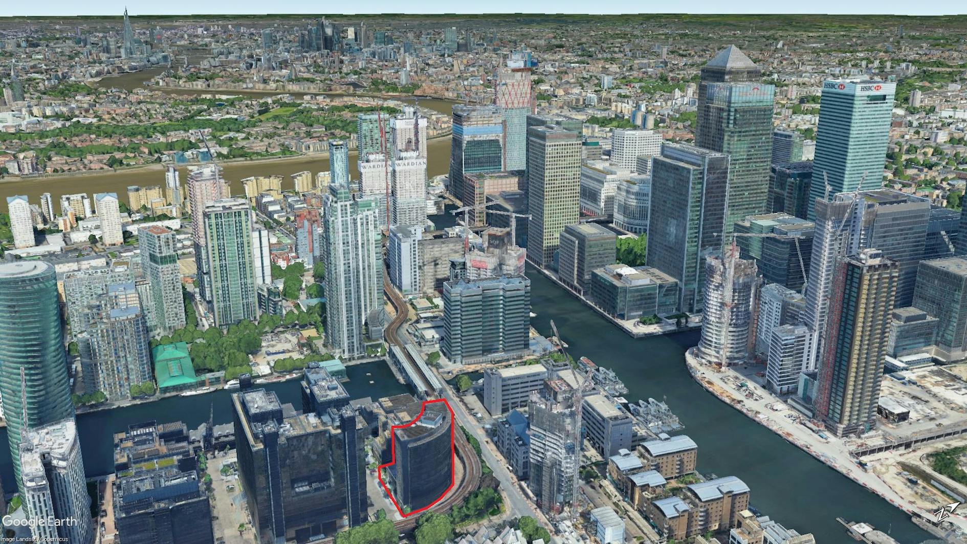 3 Harbour Exchange Square, London, Land & Buildings / Offices To Let / For Sale - Harbour Exchange - Aerial Outline.jpg