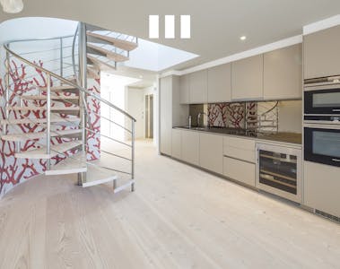 8 City Road, Moorgate, London, EC1, London, Office To Let - 8 City Road  Sleek Kitchen With Spiral Staircase And Modern Design Accents.jpg