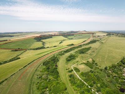 Land Parcels, The Old Racecourse, Lewes, Residential For Sale - Red dotted line ariel view.jpg