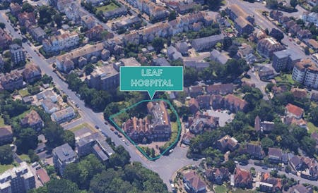 Former Leaf Hospital, 33 St Anne's Road, Eastbourne, D1 (Non Residential Institutions) / Education / Healthcare / Investment / Office For Sale - Aerial image with line.jpg