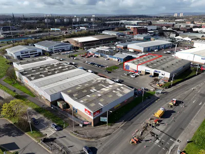 Unit 15, Kingston Bridge Trading Estate, Glasgow, Industrial / Light Industrial To Let - Unit 15, KBTE - Aerial photo outlined 02.jpg