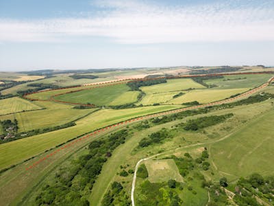 The Old Racecourse, Lewes, Land For Sale - Red dotted line ariel view 2.jpg