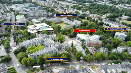 Former Bank of Ireland Unit, Devere Hall Student Centre, Cork, Retail To Let - Aerial 1 - Labelled.png
