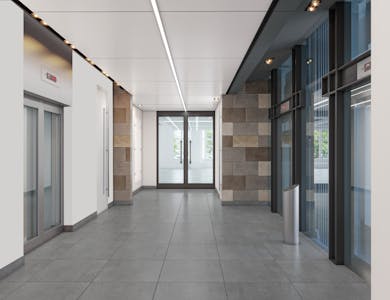 15 Golden Square, London, Office To Let - View 2  lift lobby white wallblack door.jpg