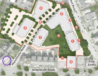 498-500 Wilbraham Road, Manchester, Leisure / Retail To Let / For Sale - Marked Aerial Shot.jpg