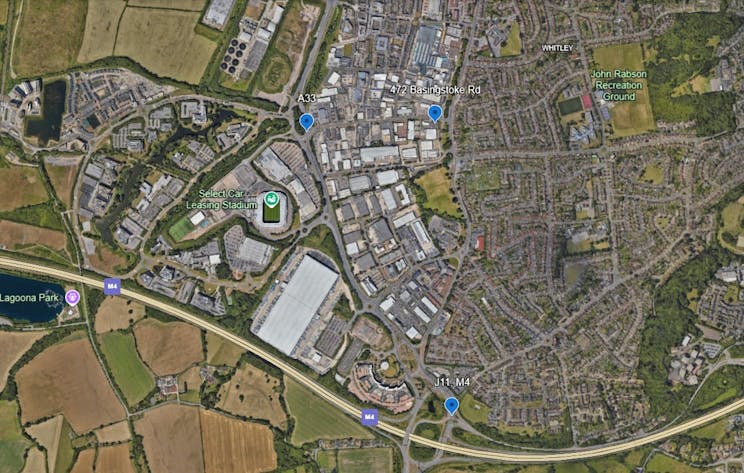 472 Basingstoke Road, Reading, Office For Sale - Aerial view of Property in relation to M4  A33.jpg