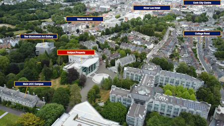 Former Bank of Ireland Unit, Devere Hall Student Centre, Cork, Retail To Let - Aerial 2 - Labelled.png