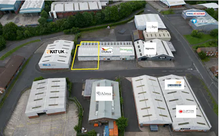 Unit 2, Macclesfield, Industrial To Let - Drone with Logos - Yellow Line.jpg