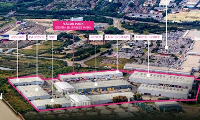 Various Units, Gemini Business Park, Valor Park, Hornet Way, London, Industrial To Let - Beckton  Gemini Business Park various aerial 3.JPG