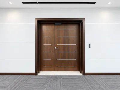 Liberty House, Dubai International Financial Centre (DIFC), Dubai, Office To Let - Symmetrical Walnut Doorway Corridor.png